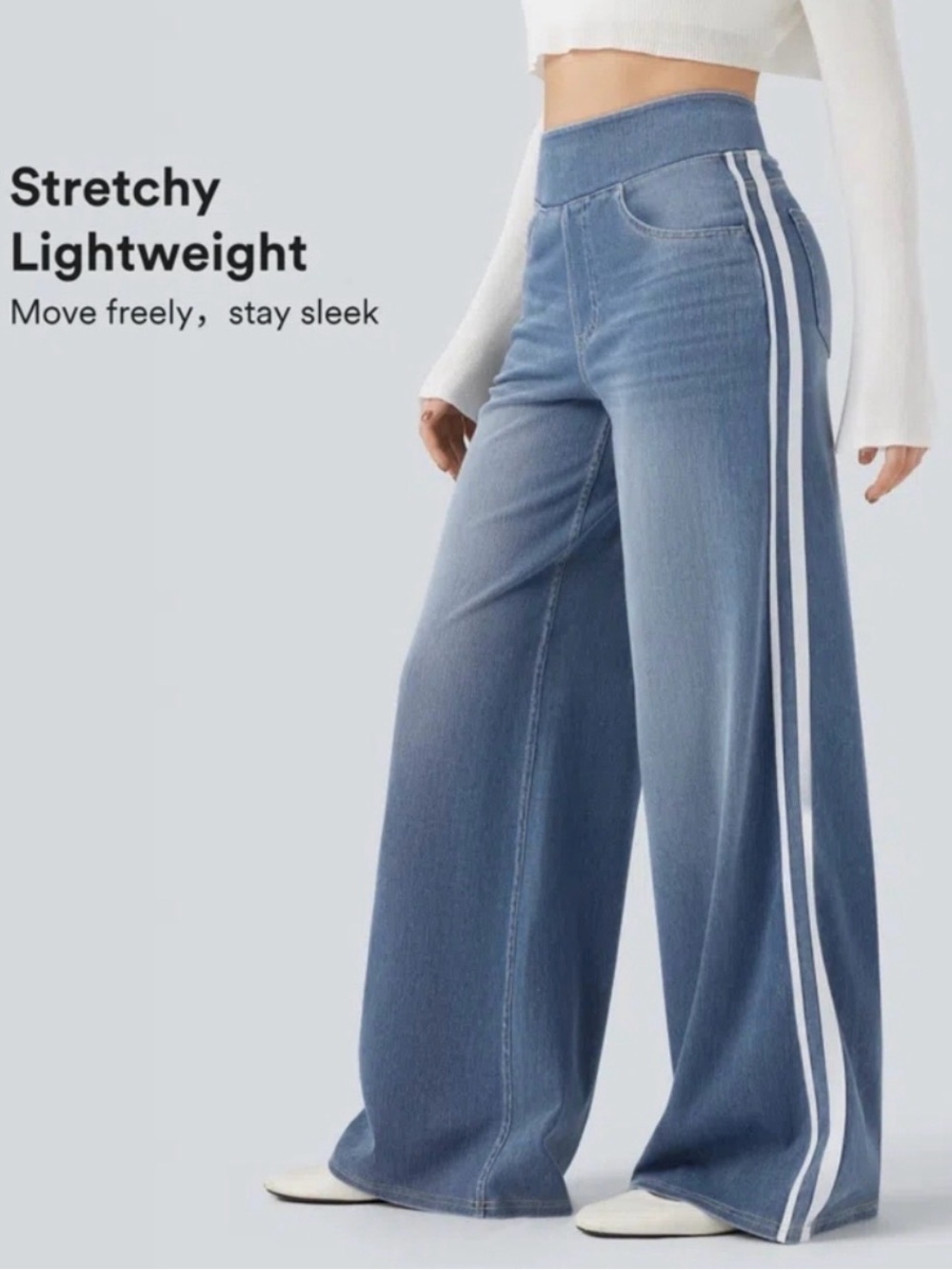 HALRA Flex High-Waist Striped Wide Leg Jeans Size XS
